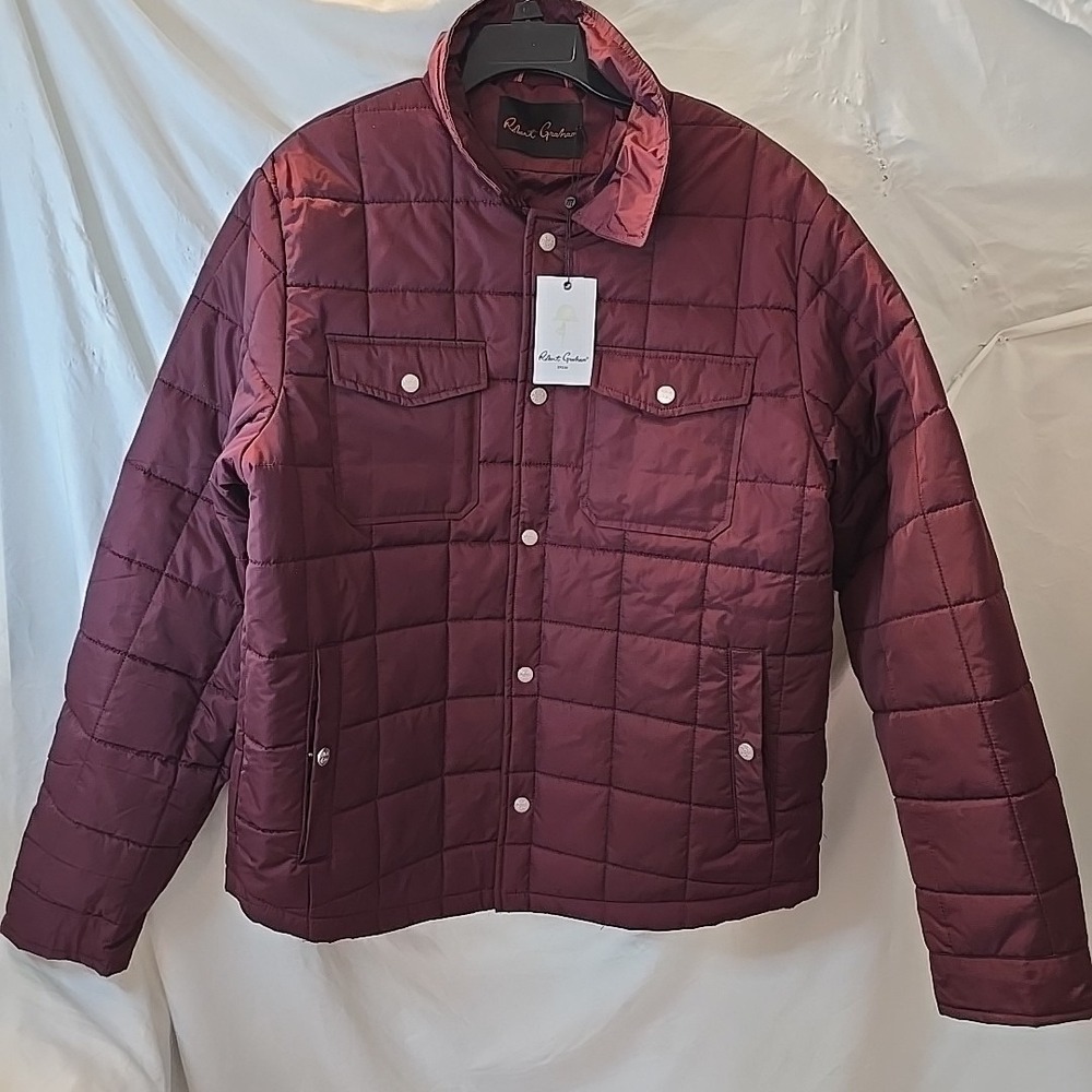 Robert Graham Quilted Puffer Jacket Coat Burgundy Color Snap Sz L NWT